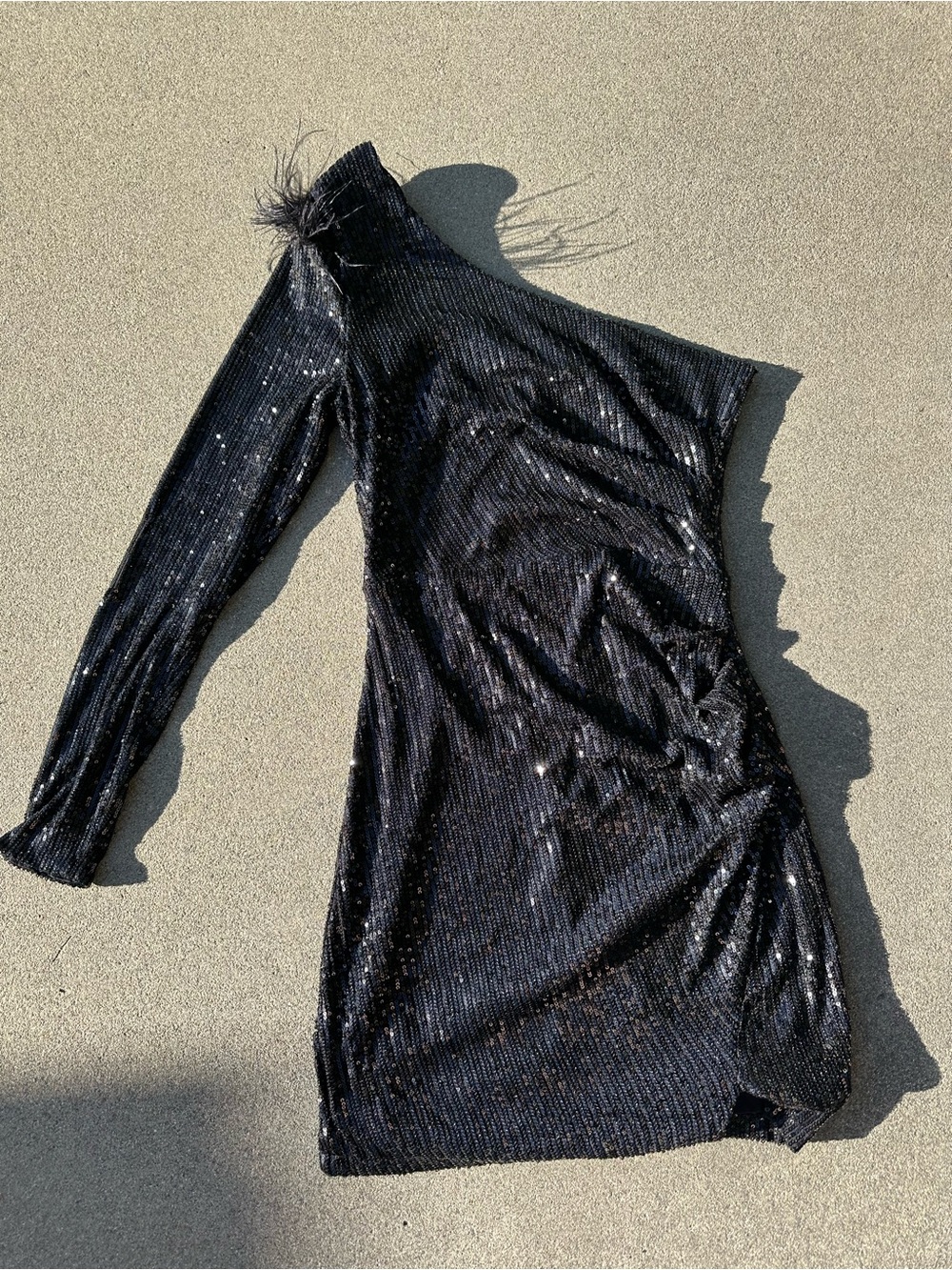 Black sequin one-shoulder mini dress